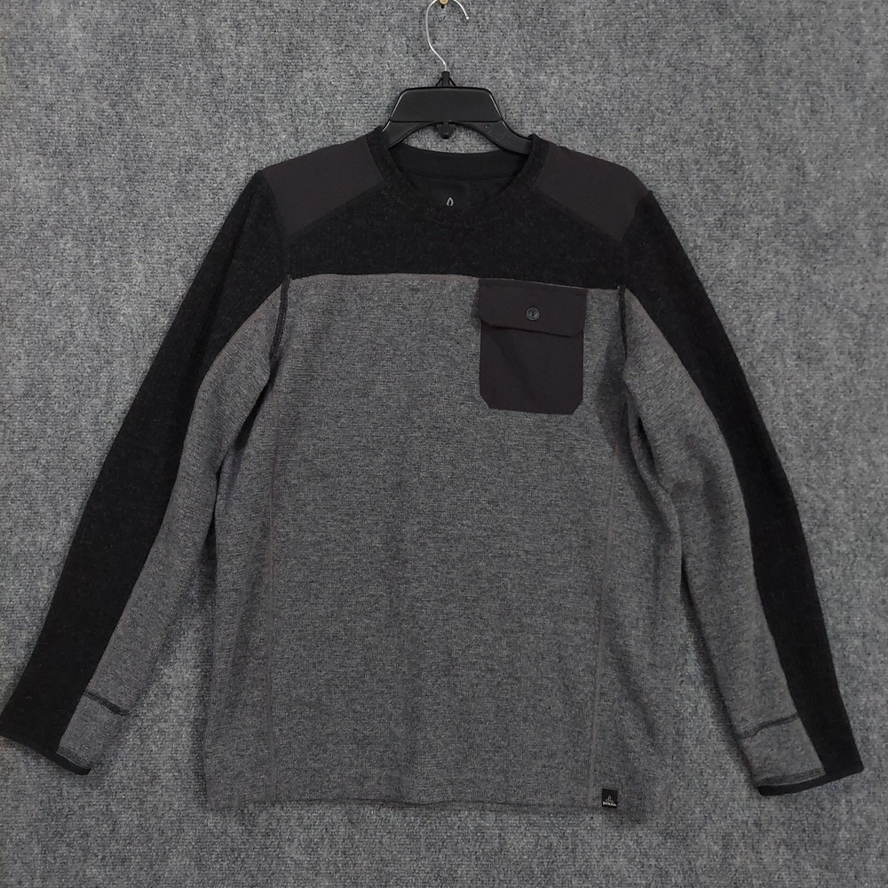 PrAna Sweater Mens Medium Gray Wool Blend Crewneck Chest Pocket Knit Pullover
